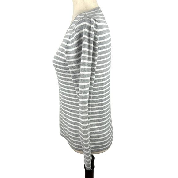 L.L. Bean Gray and White Striped Briton Fitted Sweater Size M EUC - Picture 3 of 5